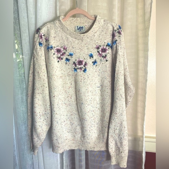 Vintage Lee Sport 100% Cotton Floral Printed Crew Neck Sweater Large Made in USA - Picture 9 of 11